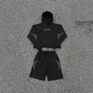 Custom Men’s solid Hoodie and Shorts Tracksuit <b>Set</b> Streetwear <b>Two</b> <b>Piece</b> Sweat Suit with Contrast <b>Mesh</b> Panels Adjustable Hem - Product Image 2