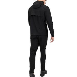 Winter 2 Piece Solid Black Fleece Pullover Hoodie And Matching Tapered Jogger Pants For Men Gym Bodybuilding - Product Image 2