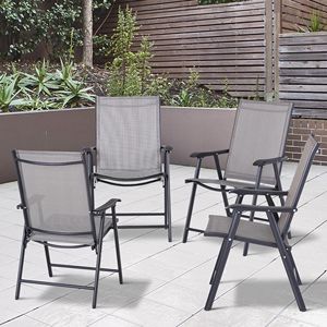 Set di 4 Sedie Pieghevoli da Patio con Rete Traspirante, Sedie da Giardino e Campeggio con Braccioli per Uso in Appartamento - Product Image 2