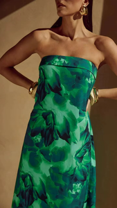 Factory Customized High Quality Fashion Women's Sleeveless <b>Green</b> Maxi Dress with Printed <b>Skirt</b> - Product Image 2