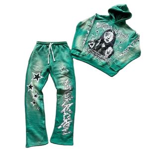 ชุดกีฬา2ชิ้นมีฮู้ดสำหรับผู้ชายชุดวอร์มฟอกสีกรดมีซิปลายพิมพ์แบบกำหนดเอง - Product Image 4