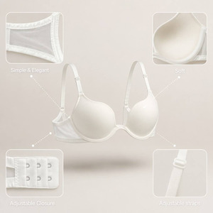 Soutien-gorge tricoté sans couture pour femme avec bretelles réglables et fermeture, lingerie douce non tissée blanche - Product Image 1