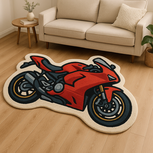 Hand Tufted <b>Red</b> bike Shape <b>Wool</b> Rug Modern Abstract Pet Friendly Non-Slip for Living Room Bedroom Studio Picnic Designer - Product Image 5
