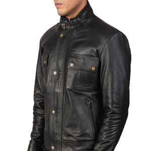Chaqueta de cuero negra para hombre, chaqueta de motociclista de cuero genuino, corte ajustado, estilo vintage, chaqueta de cuero Cafe Racer para hombre - Product Image 6