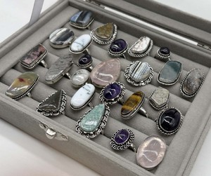 Brass <b>Silver</b> Plated Mixed Assorted Gemstone <b>Ring</b> with Bezel Setting Natural Stones <b>Adjustable</b> Bulk Jewelry Supplier - Product Image 4