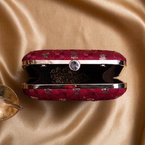 Red Based <b>Silver</b> Sequins Embroidery <b>Clutch</b> Bag Elegant Designer Evening Purse for Women Events - Product Image 3