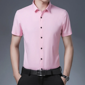 Chemise à manches courtes pour homme, couleur unie, style business décontracté, sans repassage, confortable - Product Image 6