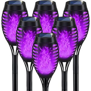 IkeeRuic Decorazioni di Halloween per Esterni, Torce Solari con Fiamma Sfarfallante Viola per Decorazioni da Giardino, Luci Solari di Halloween - Product Image 1