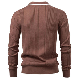 เสื้อถักแขนยาวผู้ชายสำหรับฤดูร้อน สีพื้น สไตล์ลำลอง ปกคอปก ทรงปกติ ผ้าฝ้าย 100% กันยับ สไตล์ฮิปฮอป - Product Image 3