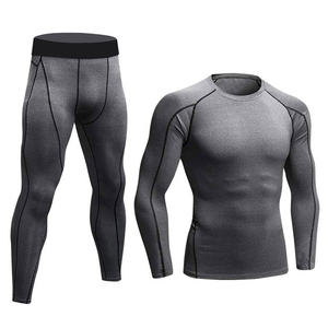 Conjunto de Compresión Gris para Hombre, Camiseta de Manga Larga con Cuello Redondo y Pantalones, Ropa Deportiva Transpirable de Secado Rápido que Absorbe el Sudor - Product Image 4