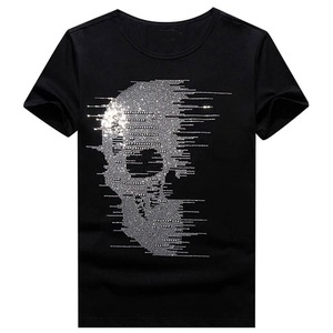 Men's Short Sleeve Knitted <b>T</b>-<b>Shirt</b> With Rhinestone <b>Skull</b> Pattern O-Neck Regular Fit Street Style Casual Top Wholesale New Design - Product Image 6