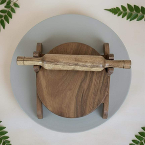 Ensemble Chakla Belan en bois d'acacia de qualité supérieure, planche à rouler les rotis artisanale, écologique, motif floral, antiadhésif, passe au lave-vaisselle - Product Image 3