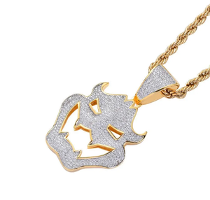Collar con colgante de cara de monstruo con incrustaciones de circonitas, de latón chapado en rodio, joyería de hip hop para fiestas - Product Image 2