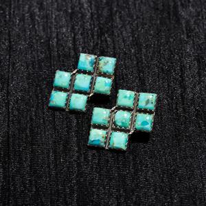 Top Selling Vintage Natural Mohave Turquoise Fancy Cut High Polished 925 <b>Silver</b> Bezel Setting Women <b>Stud</b> Earring Fine Jewelry - Product Image 3
