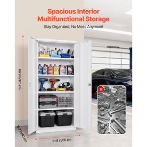 Armadio da garage in acciaio con serratura 68.9, 4 ripiani regolabili, 2 ante magnetiche, 2 chiavi, 5 livelli per lo stoccaggio degli attrezzi - Product Image 3
