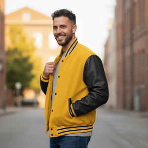 OEM Wholesale High Quality 100% <b>Wool</b> Canvas Body Leather Sleeves Men's Winter Jacket Custom Embroidered Logo Varsity Jacket - Product Image 2