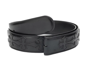 Ceinture décontractée en cuir véritable noir avec motif croix brodé, en cuir de vache, ceinture personnalisée - Product Image 2