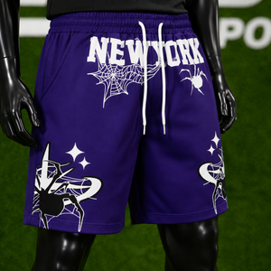 Shorts de sport en maille personnalisés pour hommes, de haute qualité, imprimé graphique araignée violet, style Hip Hop Y2K, pour la gym et le basketball, vente en gros - Product Image 6