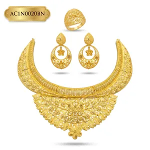 24K Gold Plated African <b>Bridal</b> Collar Necklace Set for Women Dubai Wedding Jewelry Luxury Filigree Statement Necklace - Product Image 2