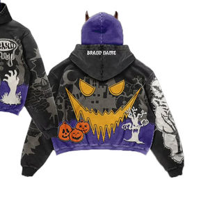 Sweat à capuche unisexe personnalisé, style vintage vieilli, entièrement zippé, épaules tombantes, ourlet brut, en molleton 100% coton épais, coupe ample, pour tenue décontractée - Product Image 5