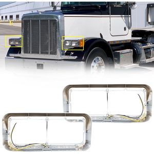Cornice per Faro Doppio Rettangolare 2X 4x6 con Striscia LED Ambra da 12 Pollici per Sistemi di Illuminazione Camion Kenworth T400 T600 T800 W900B - Product Image 3