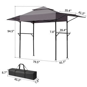 Gazebo Elegante con Doppio Tetto 3.3x12.5FT, Grigio Scuro, in Poliestere, con Tende Laterali Regolabili, Verniciato a Polvere Nera, Pieghevole - Product Image 4