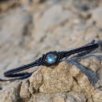 Bracelet en macramé vert fait main avec pierre de lune, bijou bohème ajustable pour la guérison
