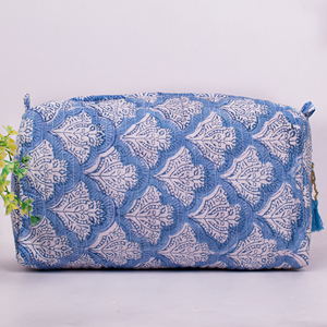 Bolsa de Maquillaje Multiusos Grande, Acolchada, de Algodón Sostenible, Estampada a Mano, con Cierre, Portátil, para Viajes - Product Image 3
