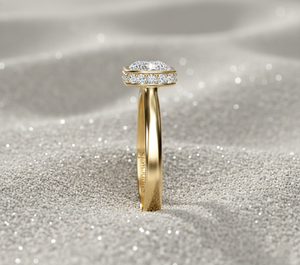 Anillo de compromiso solitario con bisel y corona pavé en oro macizo chapado en oro rosa |   Diamante Redondo de Laboratorio Certificado - Product Image 2