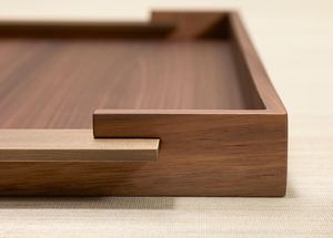 Wholesale Luxury Walnut Wood Serving Tray Bulk Hotel Platter with Elegant <b>Brass</b> Metal Inlay Handles and Modern Slim Design - Product Image 4