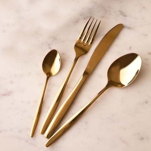 Elegant Gold Finished Cutlery Set-Shining Spoon and <b>Fork</b> with Modern Embossed Handle New Design Knives Spoon for Back to School - Product Image 1