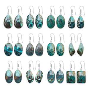 Boucles d'oreilles pendantes en argent massif plaqué laiton de haute qualité, pierres précieuses azurite de forme mixte, fabrication artisanale, bijoux fins pour elle - Product Image 1