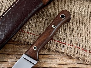 Couteau à Découper Personnalisé en Acier Inoxydable EDC à Lame Fixe, Manche en Bois, Étui en Cuir, OEM, Couteau Utilitaire de Chasse et de Camping à Lame Pleine - Product Image 5