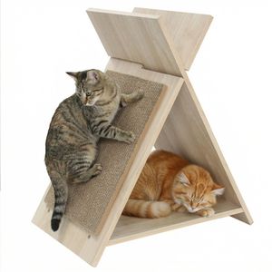 Tiragraffi per Gatti Multifunzionale 47x30x53 cm con Tunnel, Torre per Gatti in Legno, Confezione in Cartone - Product Image 1