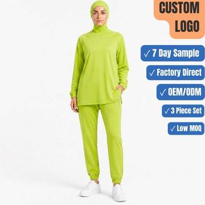 Modest Running 260GSM 3 Piece Islamic Sport Set Performance Hijab <b>Raglan</b> <b>Top</b> OEM Wholesale - Product Image 1