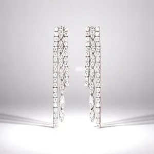 Pendientes de Diamantes Naturales de 1.28ct, Diseño de Cascada, Oro de 14k, Línea Triple, Largos - Product Image 1
