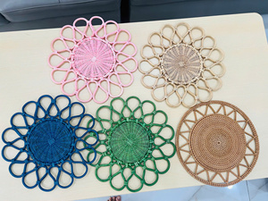 Multi-Color Flower Rattan Plate-High Capacity Handcrafted Vintage Design Eco-Friendly Durable Round 300mm Decor - Product Image 2