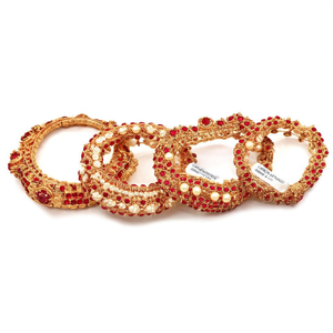 Gold Plated Ruby Crystal Pearl Meenakari Bridal <b>Bangles</b> <b>Set</b> - Product Image 3