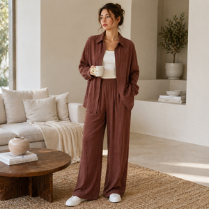 Versatile Women Pajamas Set Long Sleeve Loose Button Front Shirt Elastic Waist Trouser Set High Quality Home Wear