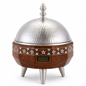 Casserole isotherme en bois de qualité supérieure Marvel Handicraft avec couvercle en acier inoxydable martelé |   Bol chauffe-plats de luxe - Product Image 1