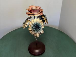 Mother’s day gift Vintage-Style Metal Flower <b>taper</b> <b>Candle</b> Holder Hand-Painted - Product Image 5