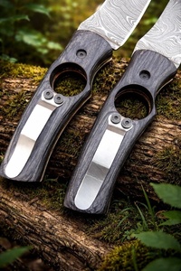 Couteau pliant artisanal en acier Damas avec manche en bois gris, étui en cuir, couteau de survie, couteau de camping, A&M Enterprises - Product Image 5