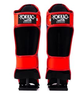 Protège-tibias Yokkao Muay Thai en cuir motif Tigre Rouge Bleu Noir, équipement de protection pour le kickboxing, emballage plastique, toutes saisons - Product Image 2