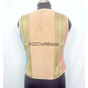 100% Cotton Breathable Printed <b>Kantha</b> Waistcoat for Women Handmade Unique Spring Summer Autumn Winter Sleeveless Vest Patchwork - Product Image 4