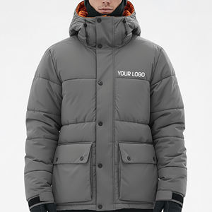 Top Trending Men's Gray Hooded Puffer Jacket Windproof <b>Thick</b> <b>Winter</b> <b>Coat</b> Casual Style Button Closure Polyester Filling Front Log - Product Image 4
