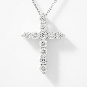 Elegant 14K White Gold 1ct Radiant Cut VVS EF Lab-Grown Diamond Cross Pendant Necklace IGI Certified Luxury Fine Jewelry Gift - Product Image 1