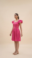 Mini-robe rose à carreaux pour femme, robe courte décontractée d'été à imprimé écossais, coupe trapèze, mode streetwear, tenue de soirée, fournisseur en gros