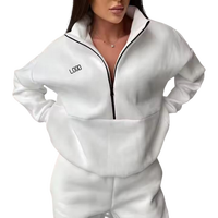Survêtements en molleton avec logo personnalisé pour femmes ensemble jogging pull à capuche et pantalon de jogging deux pièces de haute qualité avec demi-fermeture éclair