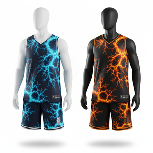 Ensemble de maillots de basket-ball personnalisés OEM sublimés, unisexe, sans manches, col en V, séchage rapide, 100% polyester, coupe athlétique, adulte, toutes saisons - Product Image 2