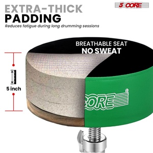 5 Core Drum Throne 5" <b>Padded</b> Guitar Stool Adjustable Heavy Duty Music <b>Chair</b> Seat w Luxury Velvet Top - Product Image 2
